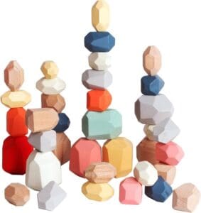 Wooden Sorting Stacking Rocks Stones - Toddler Toys