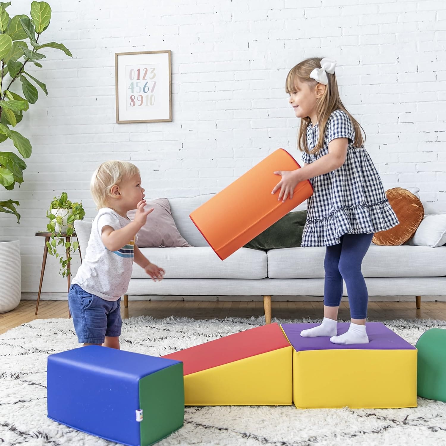 Girl And Toddler Playing With Soft Climbing Set - Toddler Toys Girl And Toddler Playing With Soft Climbing Set