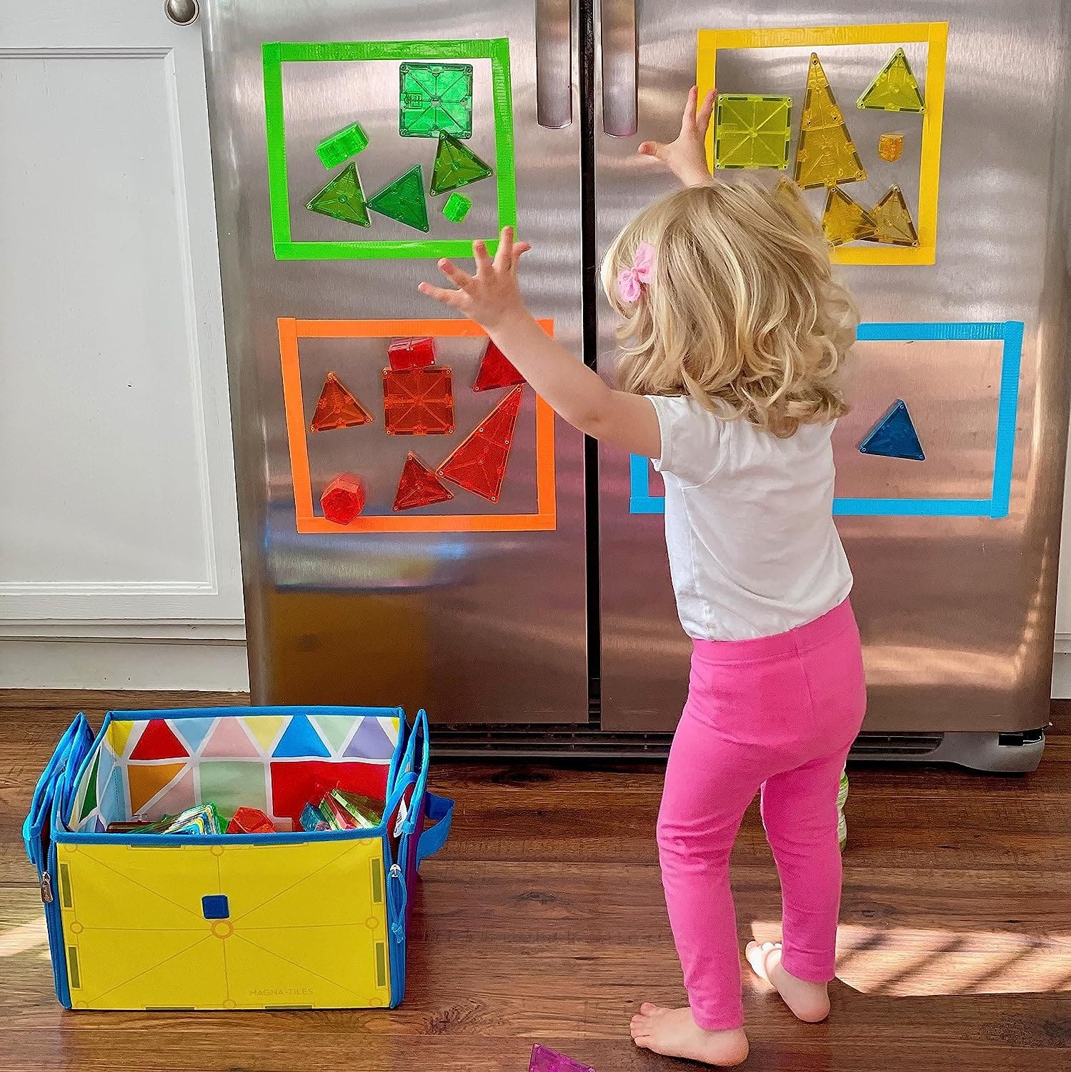 Girl Plays With Magnetic Building Tiles - Toddler Toys Girl Plays With Magnetic Building Tiles