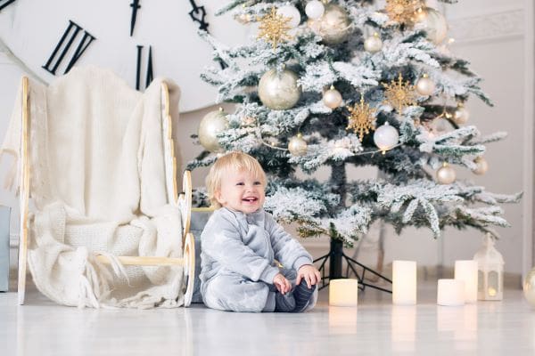 Toddler Boy in White Christmas