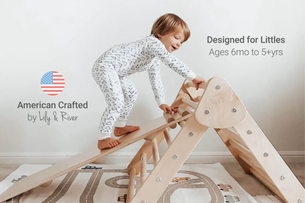 Toddler Climbing Over Lily & River Little Climber Pikler Triangle - Toddler Toys Toddler Climbing Over Lily & River Little Climber Pikler Triangle